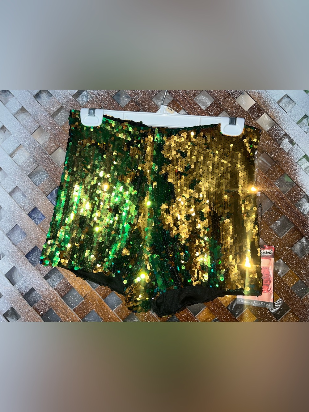 NWT western Green & Gold Sequin Party Shorts - Women size M/l